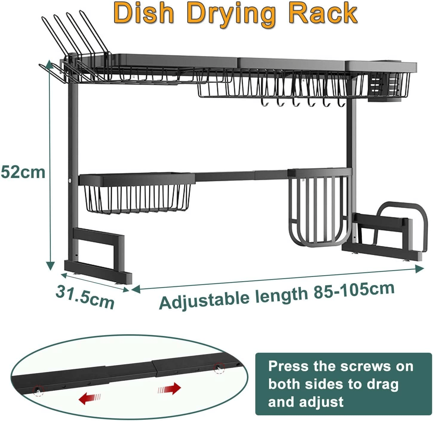 Égouttoir à vaisselle en acier inoxydable À 2 Niveaux Avec 5 Crochets Pour Ustensiles