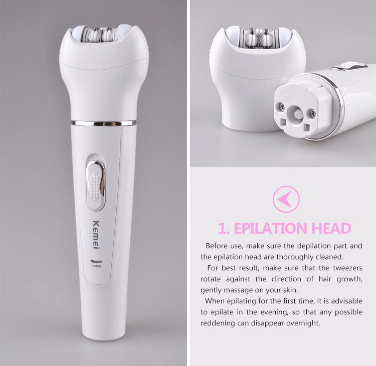 5 en 1 Epilateur rechargeable & imperméable et de soins de la peau avec brosse nettoyante, masseur facial
