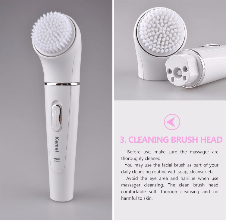 5 en 1 Epilateur rechargeable & imperméable et de soins de la peau avec brosse nettoyante, masseur facial
