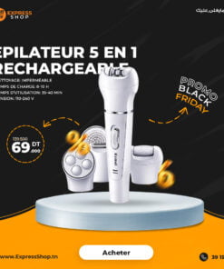 5 en 1 Epilateur rechargeable & imperméable et de soins de la peau avec brosse nettoyante, masseur facial