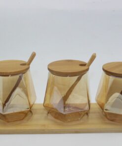 Série de 3 Pots en Verre avec Cuillières en Bois