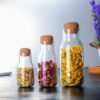 Lot de 3 Bocals en Verre Borosilicate avec Couvercles en Liège Lot de 3 Bocals en Verre Borosilicate avec Couvercles en Liège