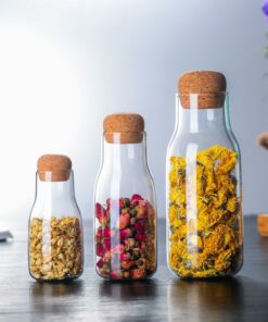 Lot de 3 Bocals en Verre Borosilicate avec Couvercles en Liège