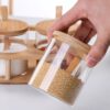 Série De 3 Boîtes A Épices En Verre Avec Cuillère En Bois Série De 3 Boîtes A Épices En Verre Avec Cuillère En Bois