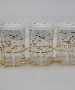 Série De 3 Pots a Épices Pour Cuisine en verre avec Support Doré
