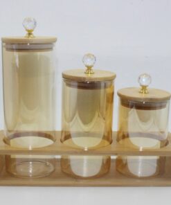 Série De 3 Pots a Épices Pour Cuisine en verre avec Support Doré