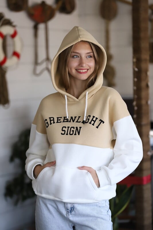 Sweat à capuche en tissu Fleece pour Femme Greenlight Biege