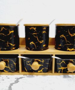 6 Pots à épices en céramique avec support en bois