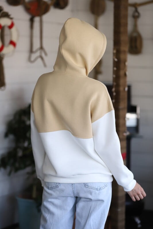 Sweat à capuche en tissu Fleece pour Femme Greenlight Biege – Image 5