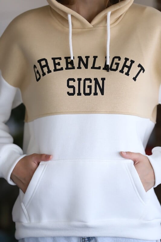 Sweat à capuche en tissu Fleece pour Femme Greenlight Biege – Image 4