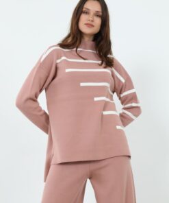 Ensemble de 2 pièces pour femmes modèle rose rayé blanc