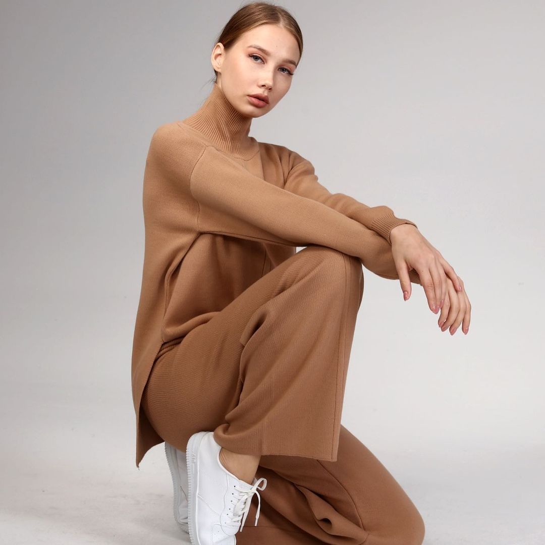 Ensemble de 2 pièces pour femmes modèle unie marron