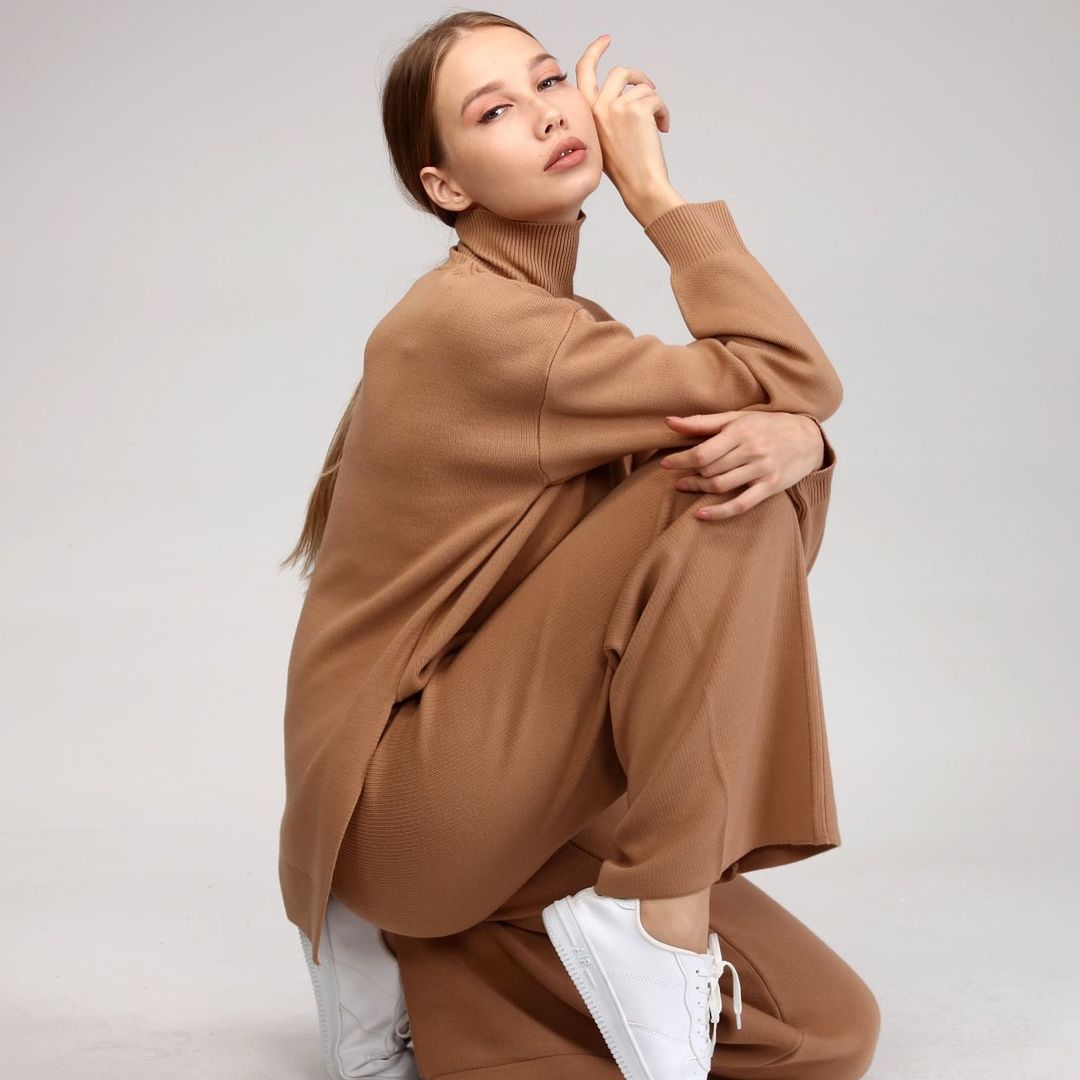 Ensemble de 2 pièces pour femmes modèle unie marron