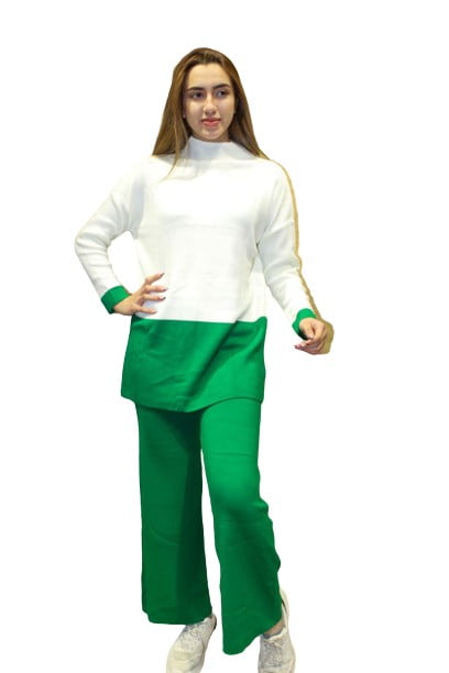 Ensemble de 2 pièces pour femmes, pull Long blanc, pantalon vert