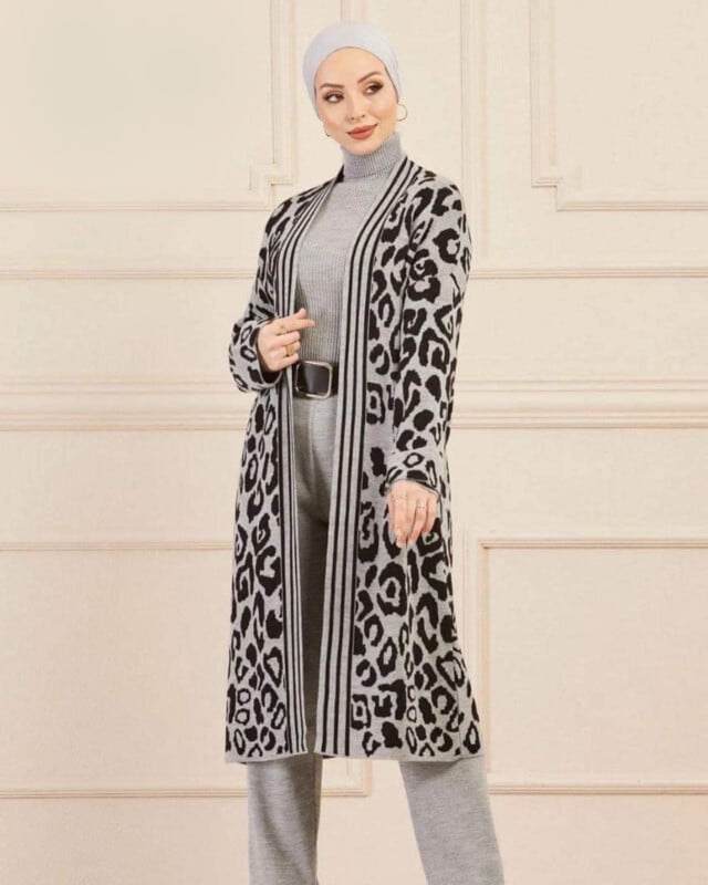 Ensemble de 3 pièces pour femmes tigrée gris/noir