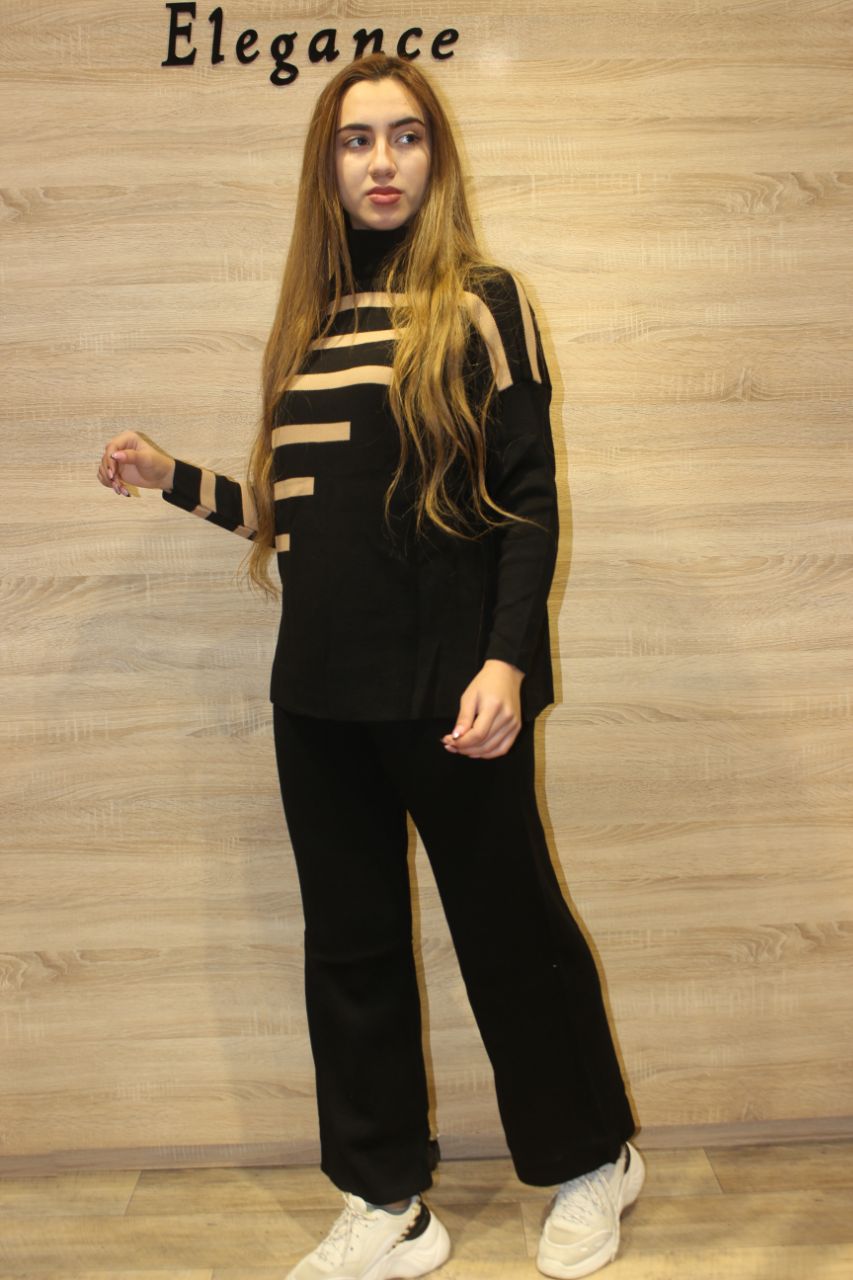 Ensemble de 2 pièces pour femmes modèle noir rayé doré