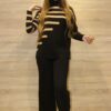 Ensemble de 2 pièces pour femmes modèle noir rayé doré Ensemble de 2 pièces pour femmes modèle noir rayé doré