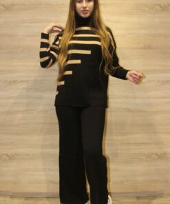 Ensemble de 2 pièces pour femmes modèle noir rayé doré