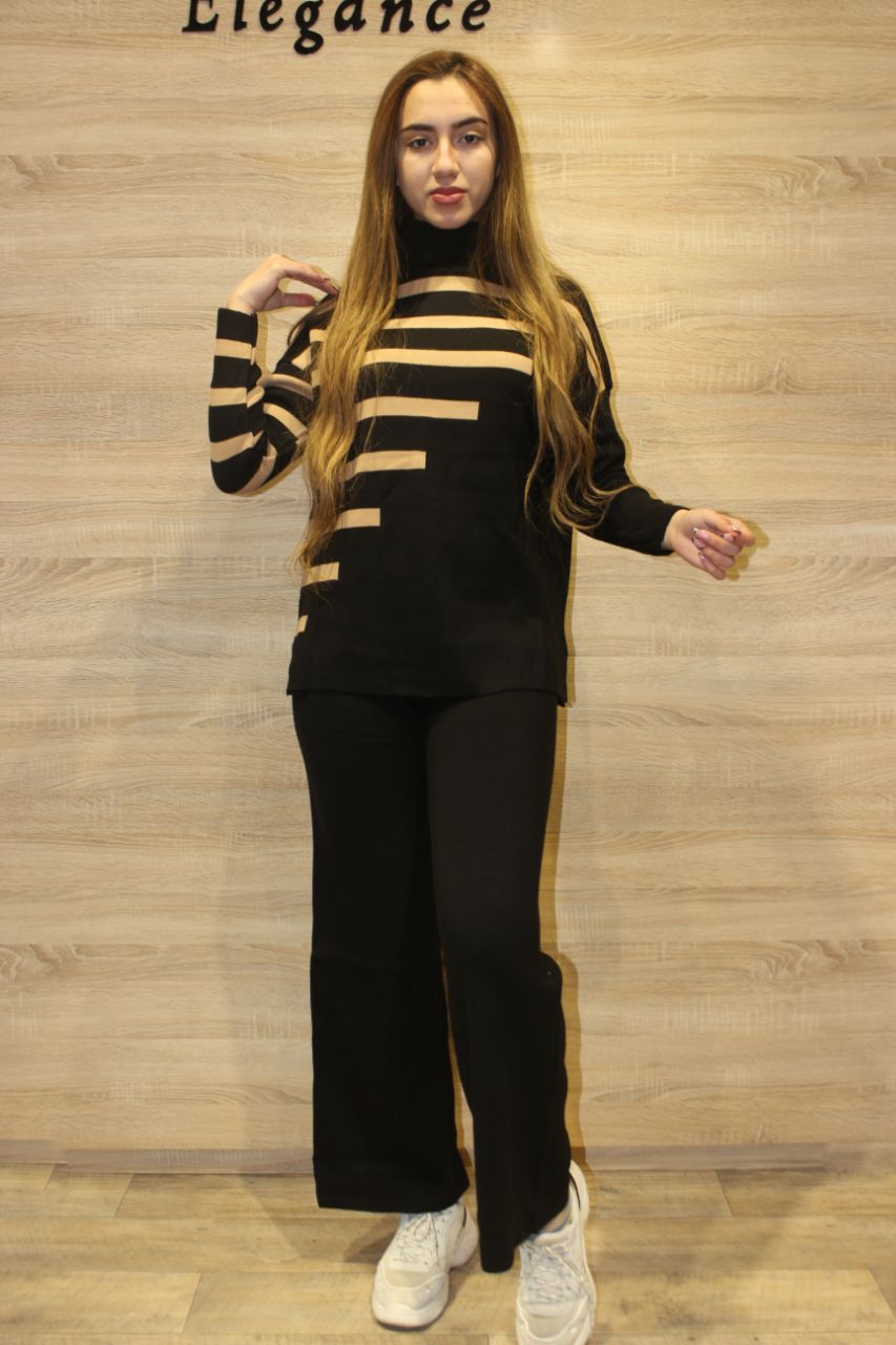 Ensemble de 2 pièces pour femmes modèle noir rayé doré