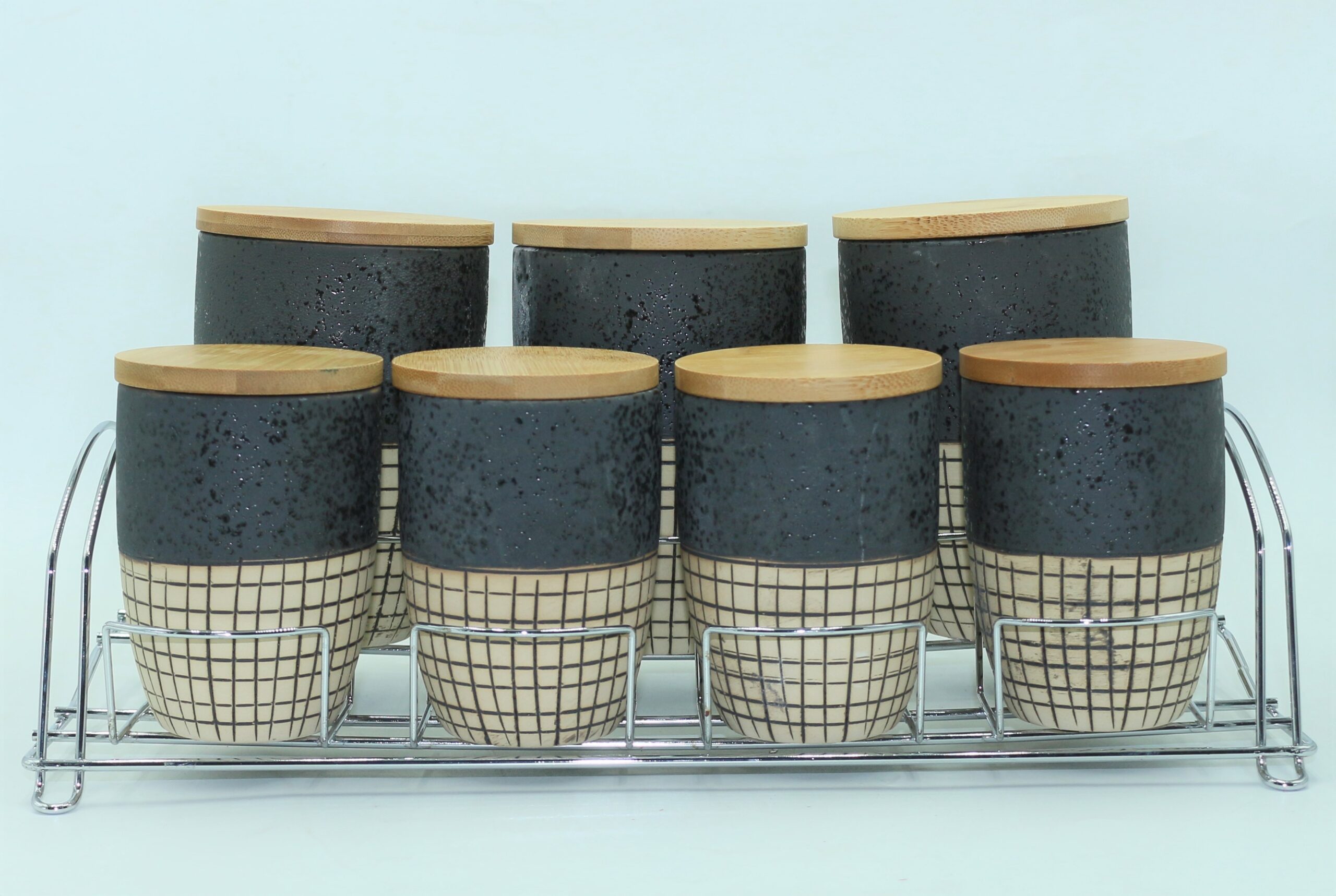 Ensemble de 7 pots à épices bleu carré en céramique avec support