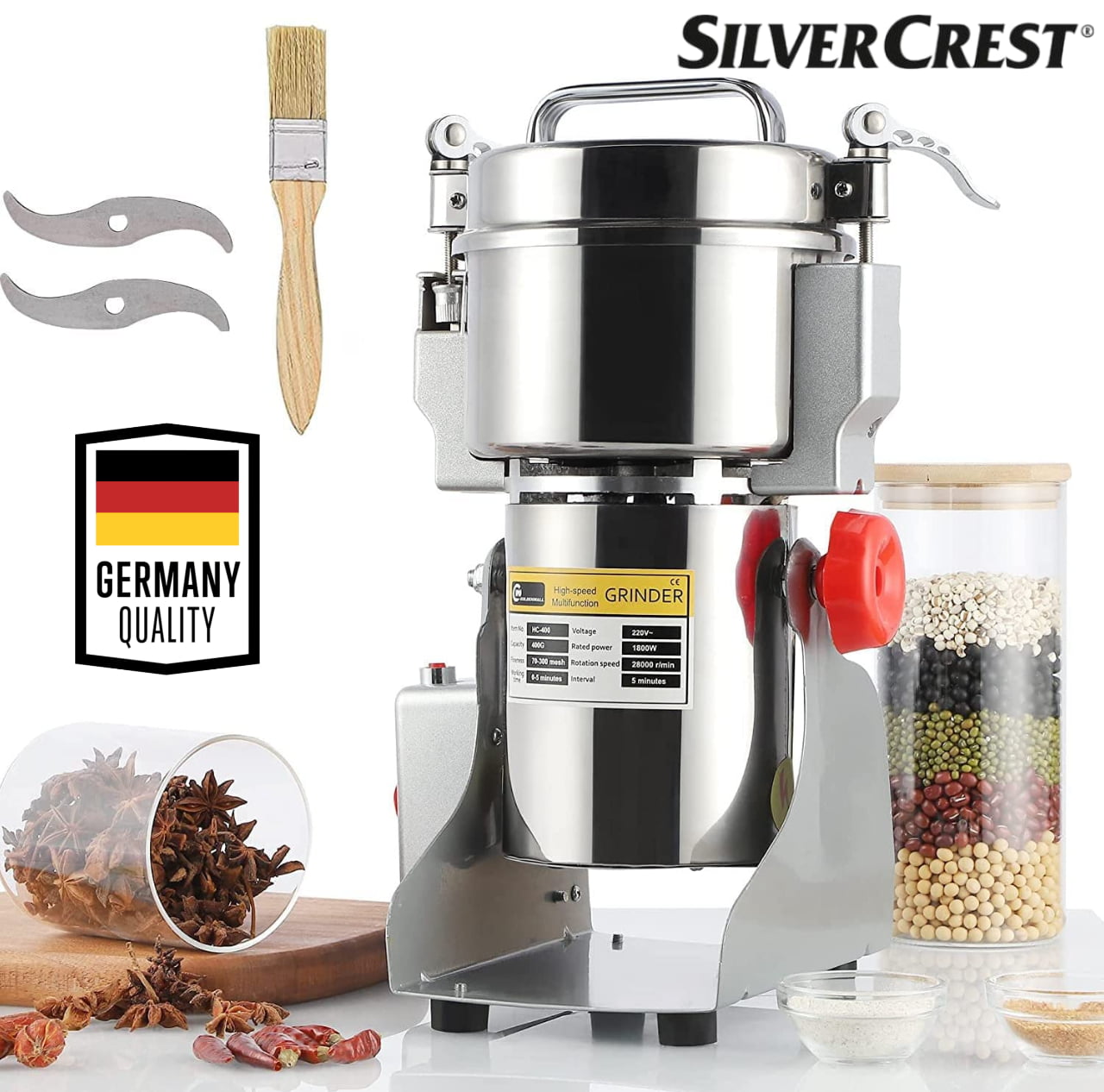 Broyeur électrique Silver Crest Multifonction en acier inoxydable, grande vitesse à pendule, Puissance 1800W (Gemrany Quality) Broyeur électrique Silver Crest Multifonction en acier inoxydable, grande vitesse à pendule, Puissance 1800W (Gemrany Quality)