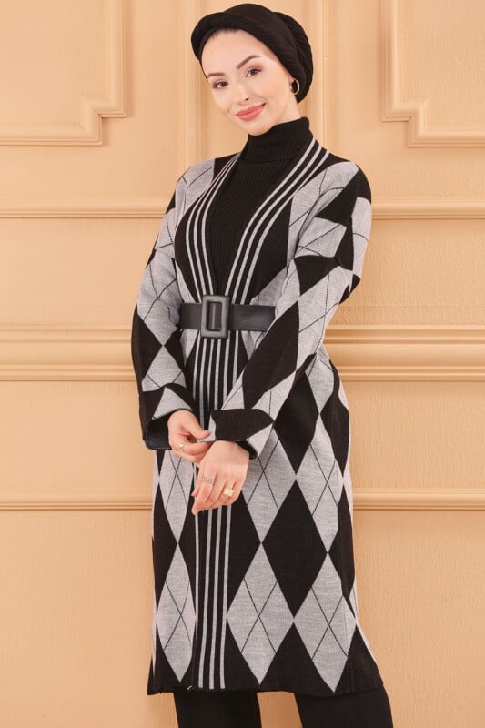 Ensemble de 3 pièces pour femmes ref 2489 en laine Noir-gris