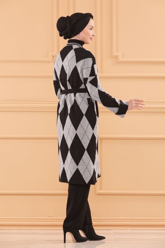 Ensemble de 3 pièces pour femmes ref 2489 en laine Noir-gris