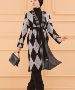 Ensemble de 3 pièces pour femmes ref 2489 en laine Noir-gris