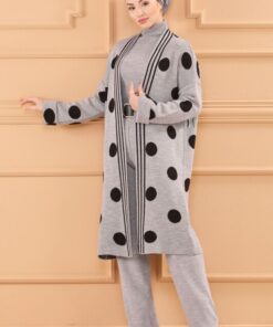 Ensemble de 3 pièces pour femmes gris pointillé en noir