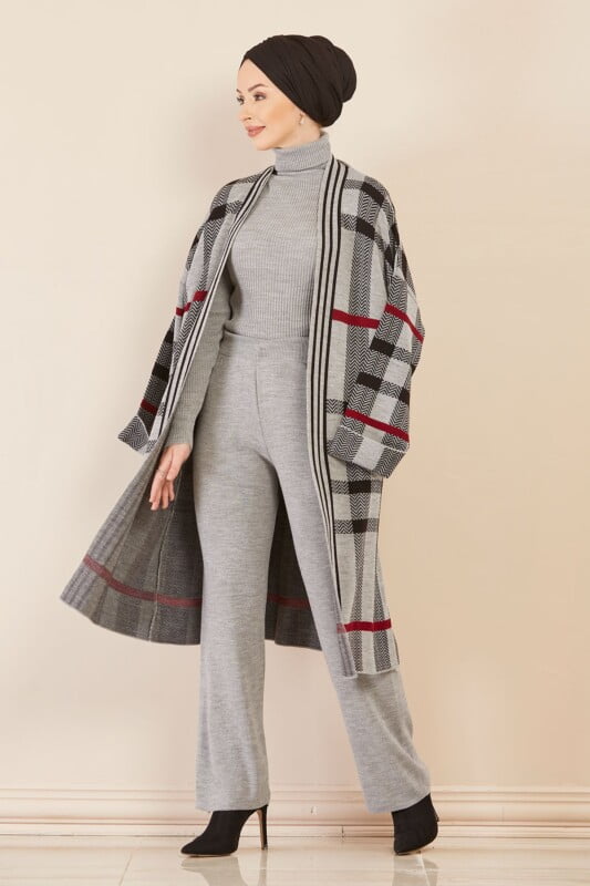 Ensemble de 3 pièces pour femmes à carreaux gris
