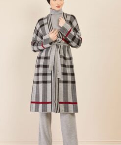 Ensemble de 3 pièces pour femmes à carreaux gris