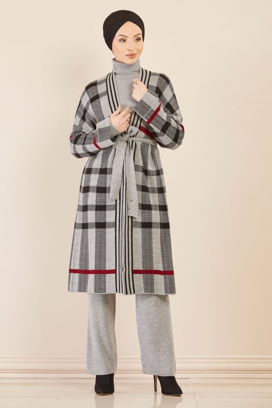 Ensemble de 3 pièces pour femmes à carreaux gris