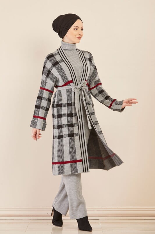 Ensemble de 3 pièces pour femmes à carreaux gris