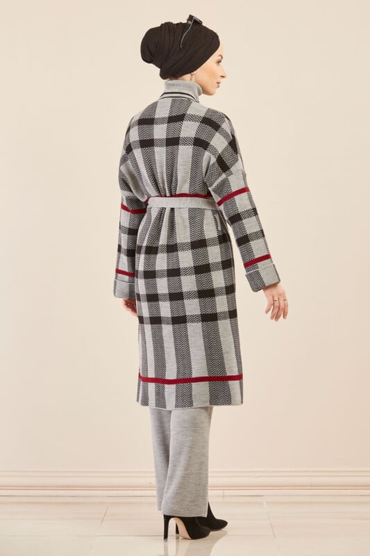 Ensemble de 3 pièces pour femmes à carreaux gris