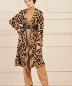 Ensemble de 3 pièces pour femmes tigrée beige/noir