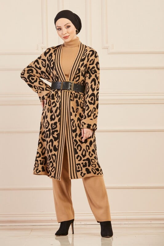 Ensemble de 3 pièces pour femmes tigrée beige/noir