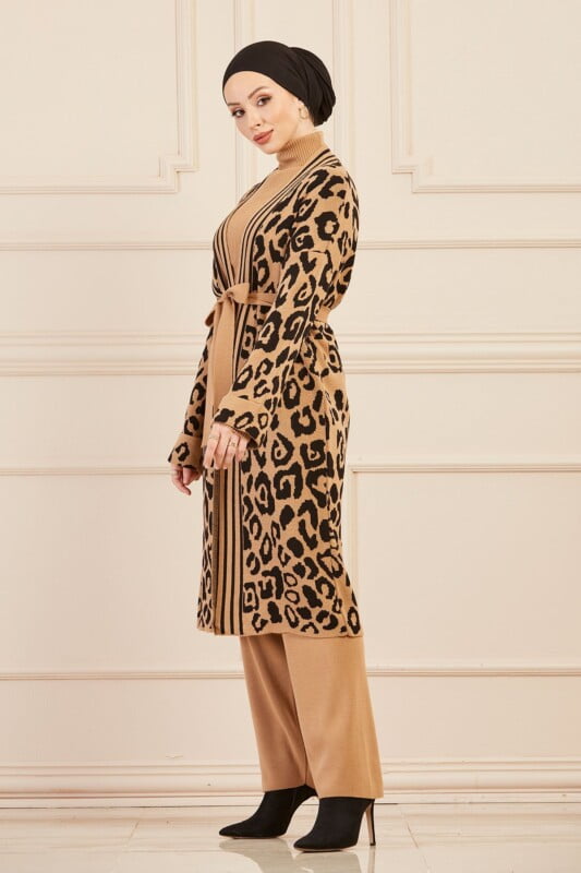 Ensemble de 3 pièces pour femmes tigrée beige/noir