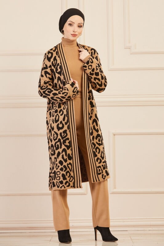 Ensemble de 3 pièces pour femmes tigrée beige/noir