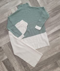 Ensemble de 2 pièces pour femmes, pull Long vert clair, pantalon blanc