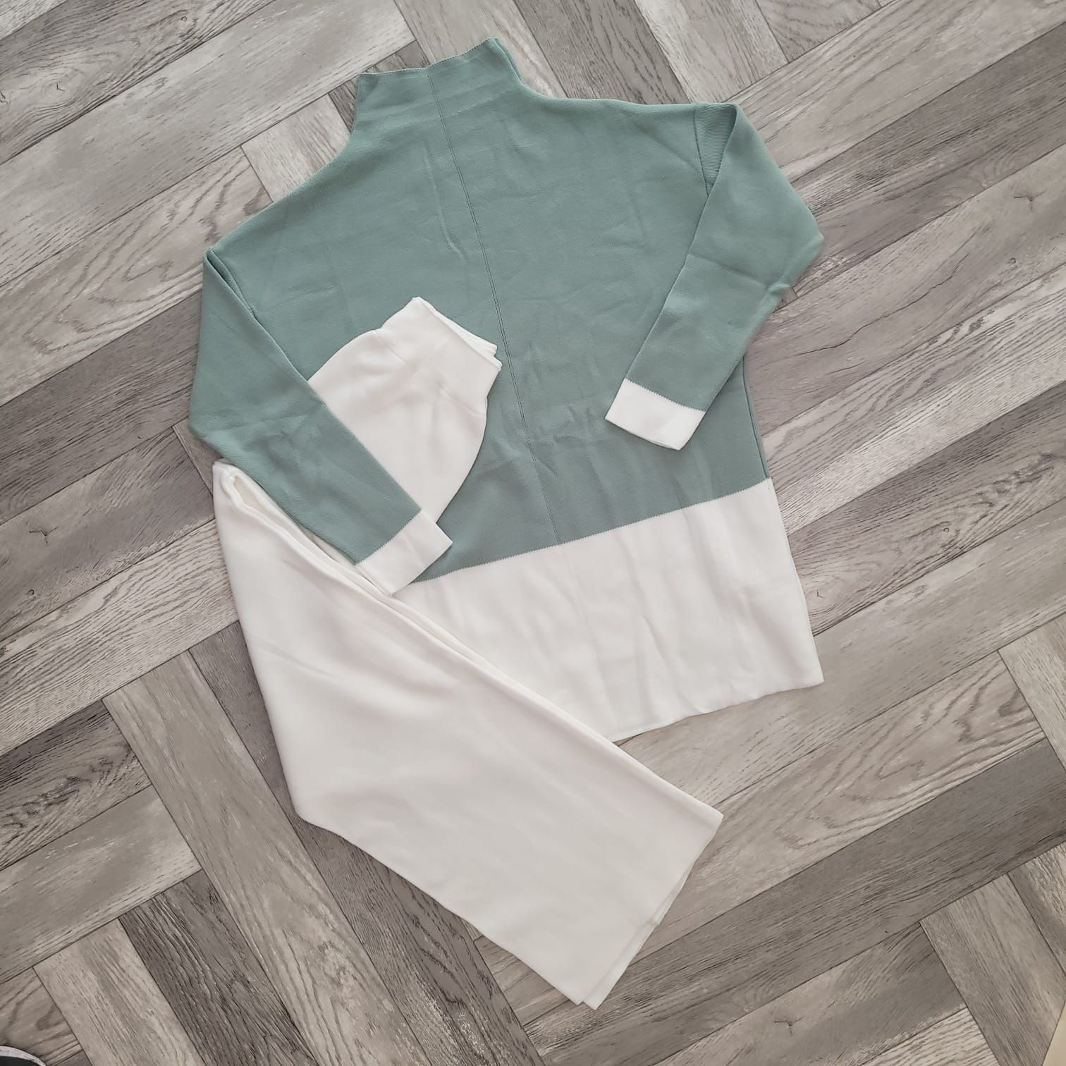Ensemble de 2 pièces pour femmes, pull Long vert clair, pantalon blanc