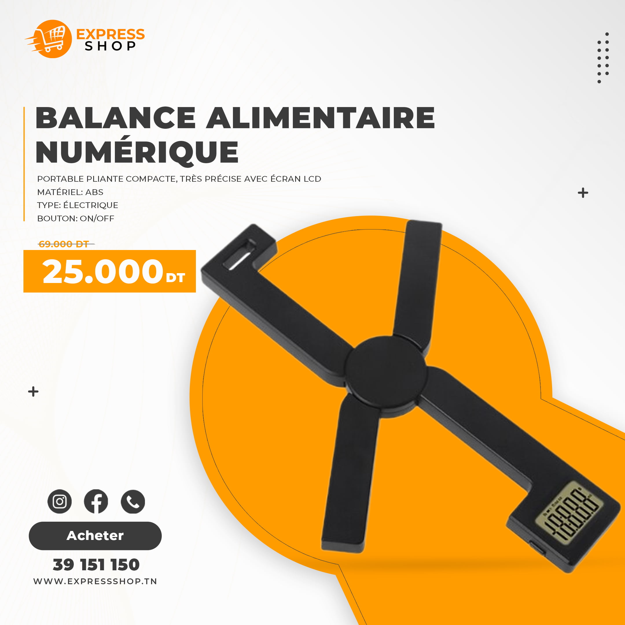 Balance alimentaire numérique portable pliante compacte, très précise avec écran LCD >= 5Kg Balance alimentaire numérique portable pliante compacte, très précise avec écran LCD >= 5Kg