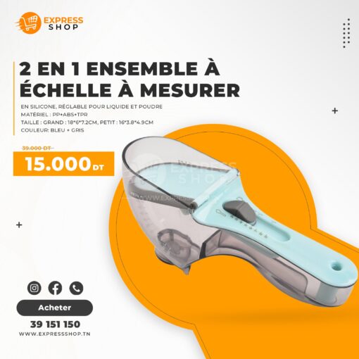 2 en 1 Ensemble à échelle en silicone à mesurer réglable pour liquide et poudre