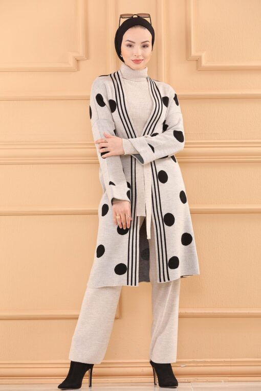 Ensemble de 3 pièces pour femmes beige pointillé en noir