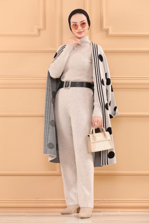 Ensemble de 3 pièces pour femmes beige pointillé en noir