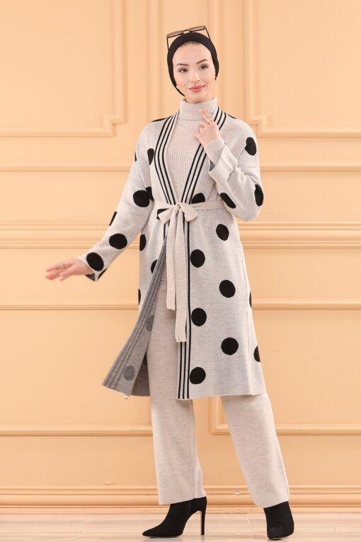 Ensemble de 3 pièces pour femmes beige pointillé en noir