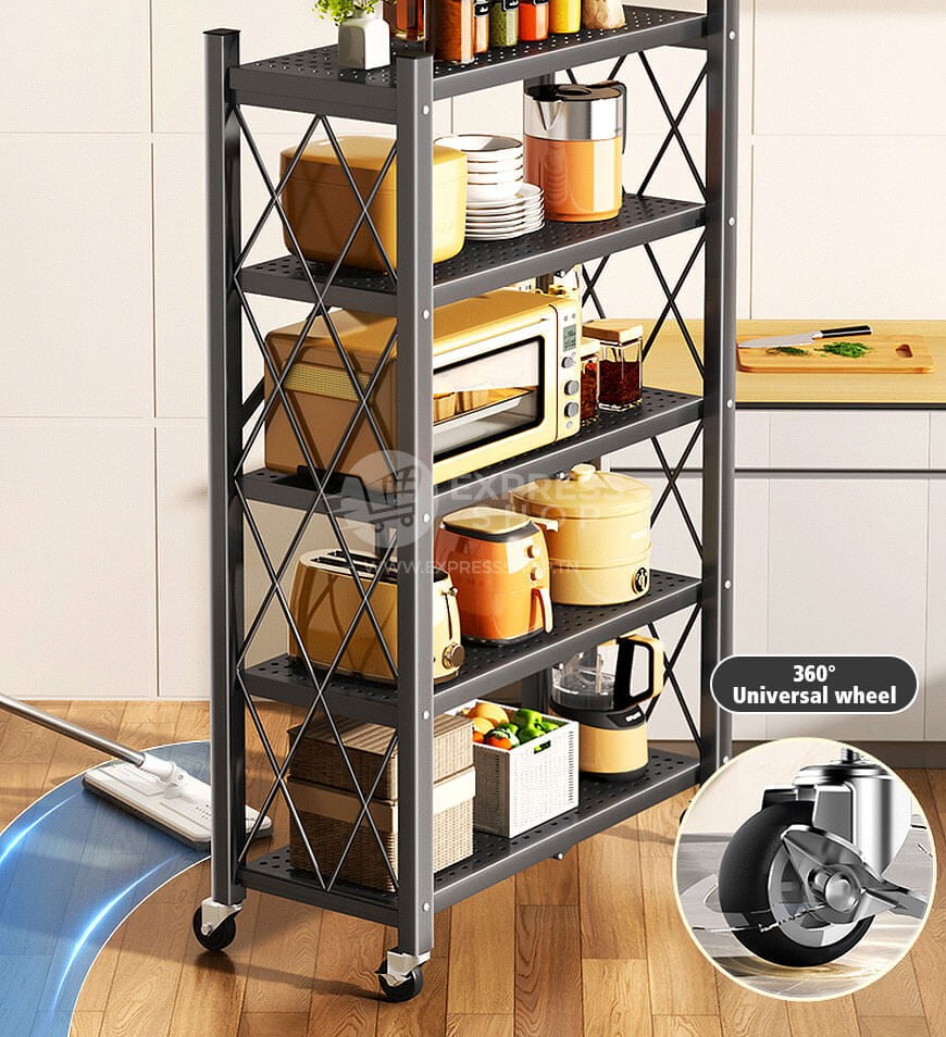 Étagère de rangement pliable à 4/5 niveaux, Multifonctionnel et sans installation avec 4 roues - Tenir 300kg