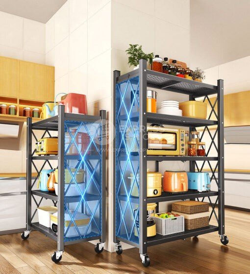 Étagère de rangement pliable à 4/5 niveaux, Multifonctionnel et sans installation avec 4 roues - Tenir 300kg
