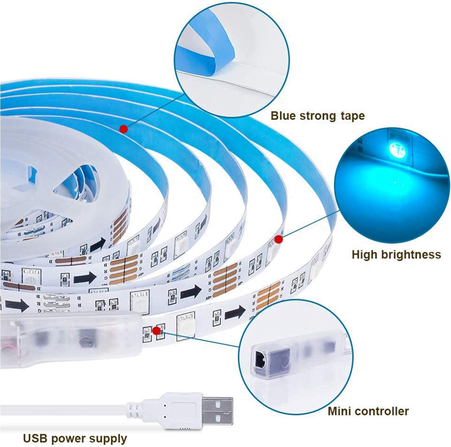 Multifonction 5M Bande lumineuse LED RVB flexible etanche 24 touches télécommande