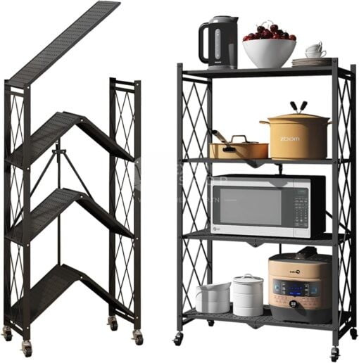 Étagère de rangement pliable à 4/5 niveaux, Multifonctionnel et sans installation avec 4 roues - Tenir 300kg