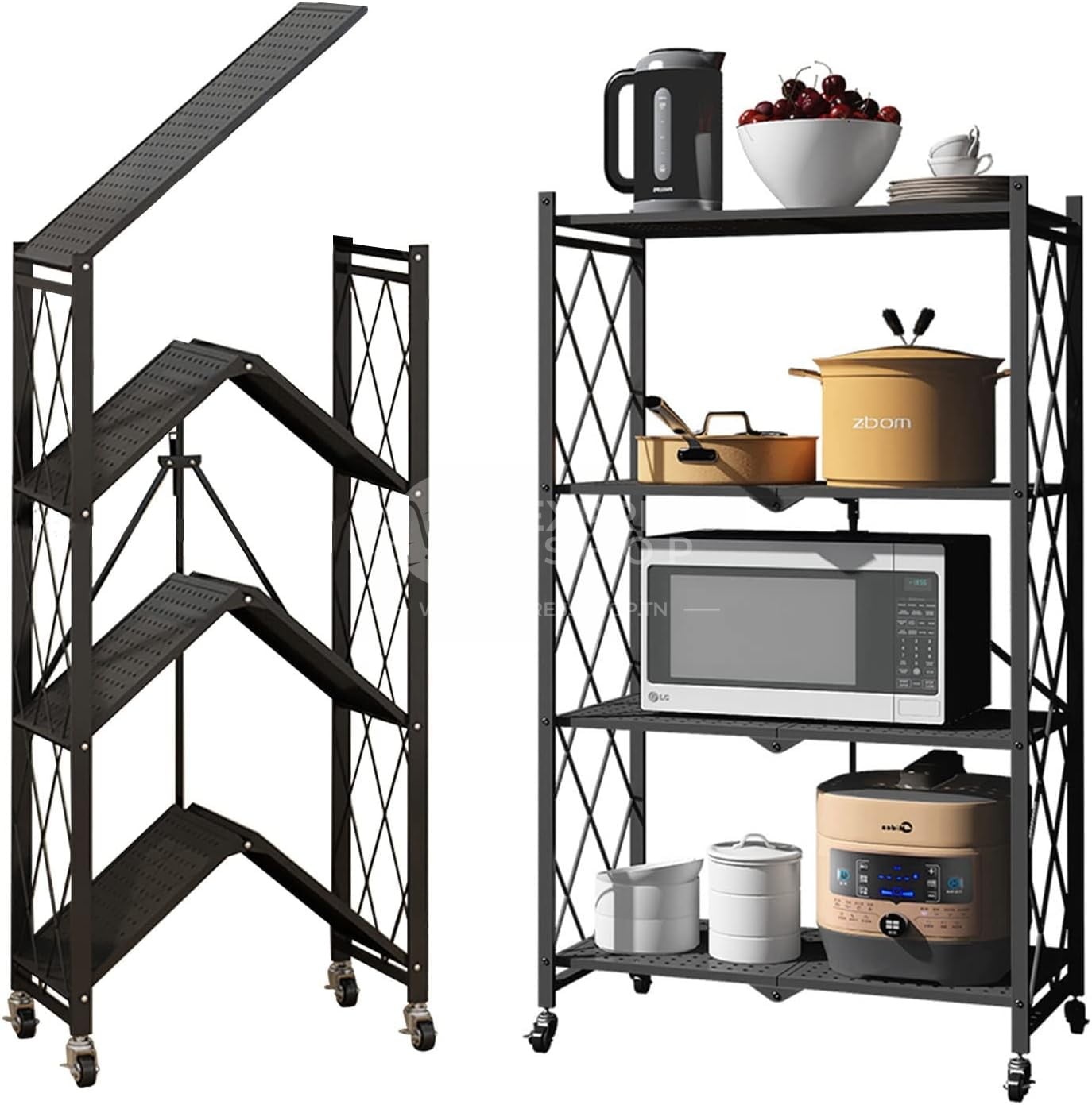 Étagère de rangement pliable à 4/5 niveaux, Multifonctionnel et sans installation avec 4 roues - Tenir 300kg